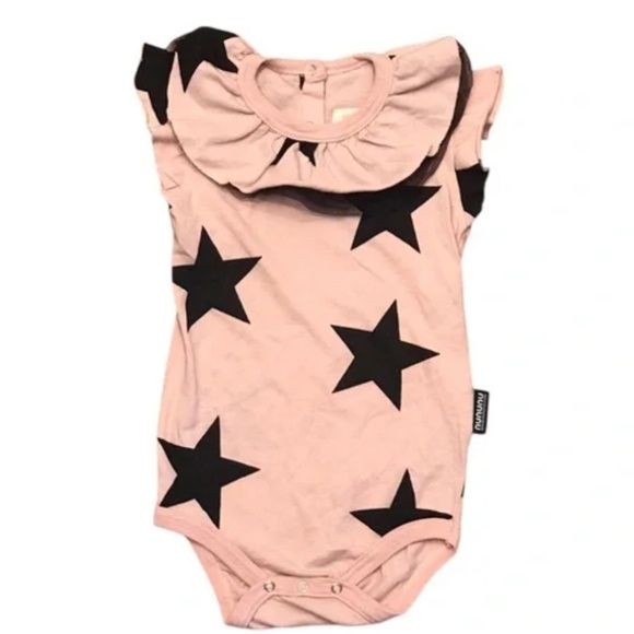 Nununu pink organic cotton starred ⭐️ tulle collar  onsie 0-6 months - Picture 1 of 4